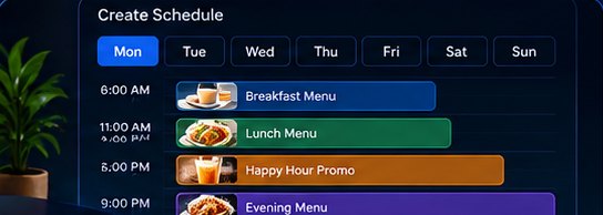 Example: a weekly schedule with breakfast, lunch and happy hour